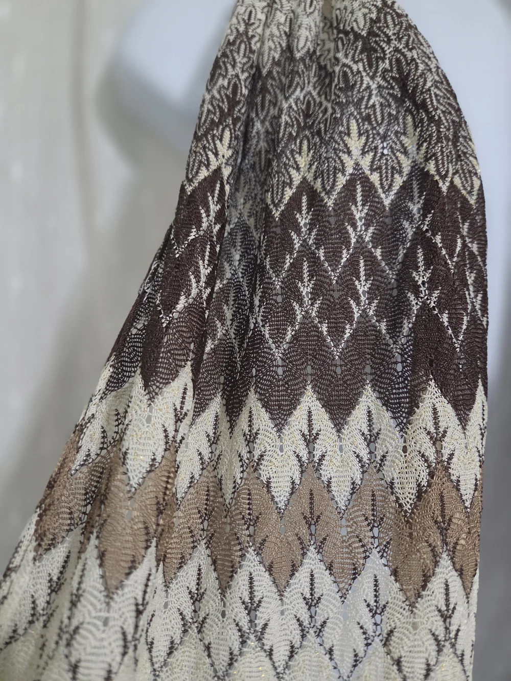 Women’s Brown & Cream Patterned Scarf with Gold Flecks